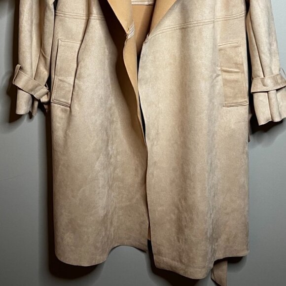 Faux Suede Belted Trench - unlined V752PS (Color: Dusty Pink, Size: M) - Picture 2 of 6